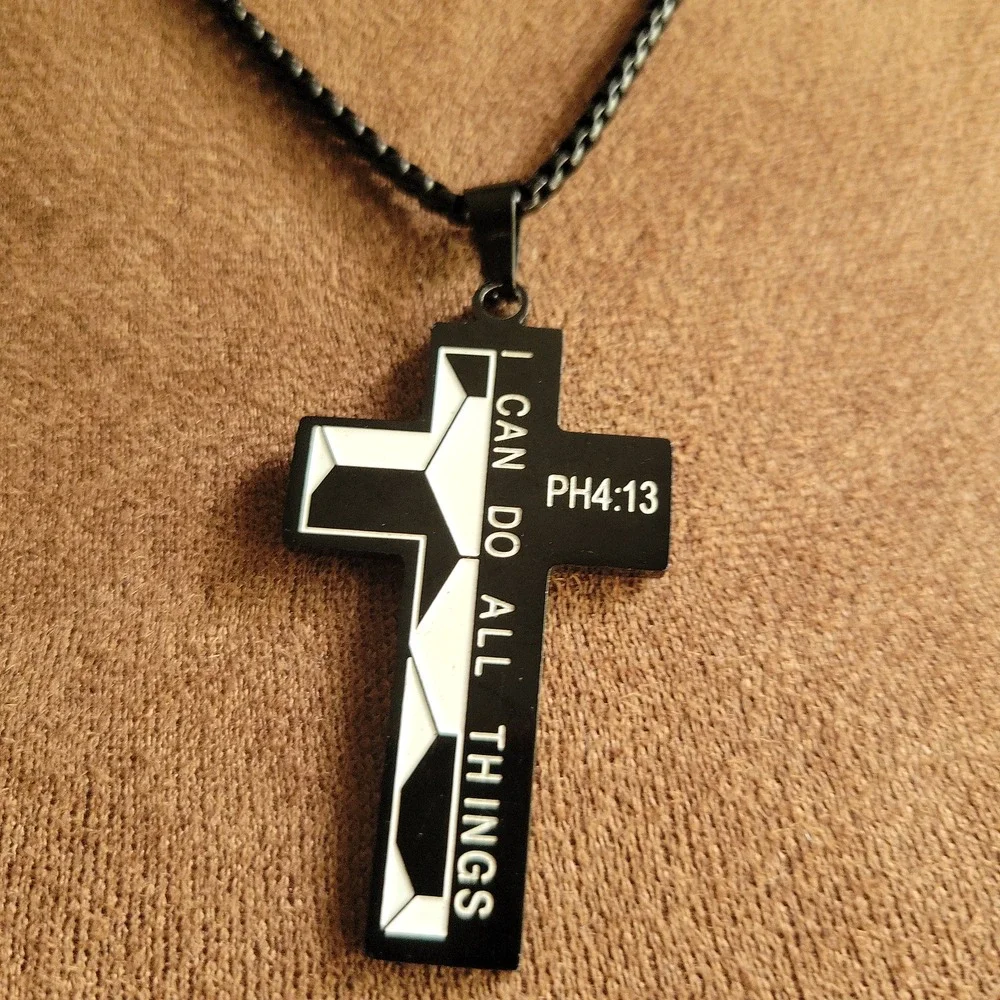 Black Philippians 4:13 Cross‎ Pendant Necklace One Size Soccer
